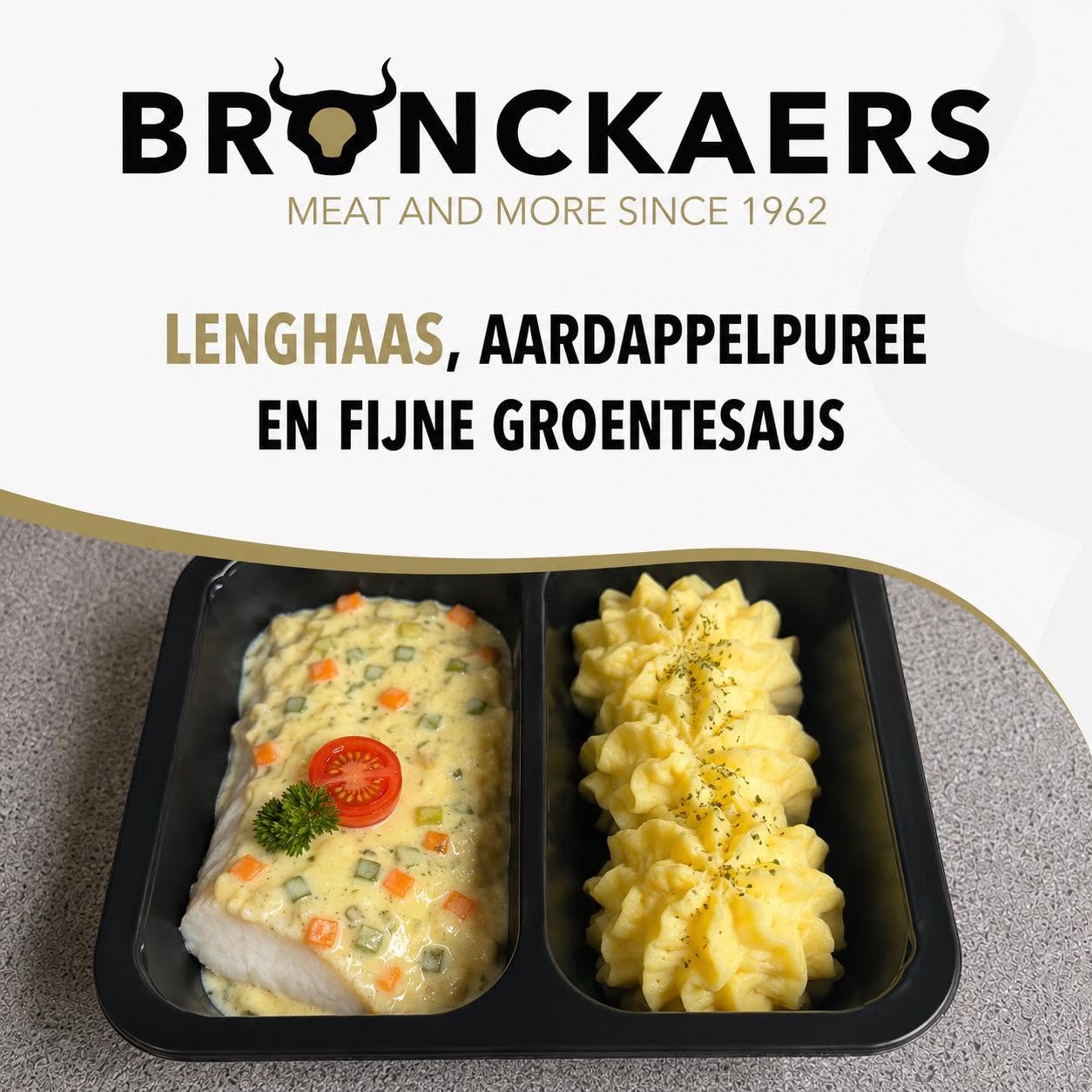 Lenghaas, aardappelpuree en fijne groentesaus