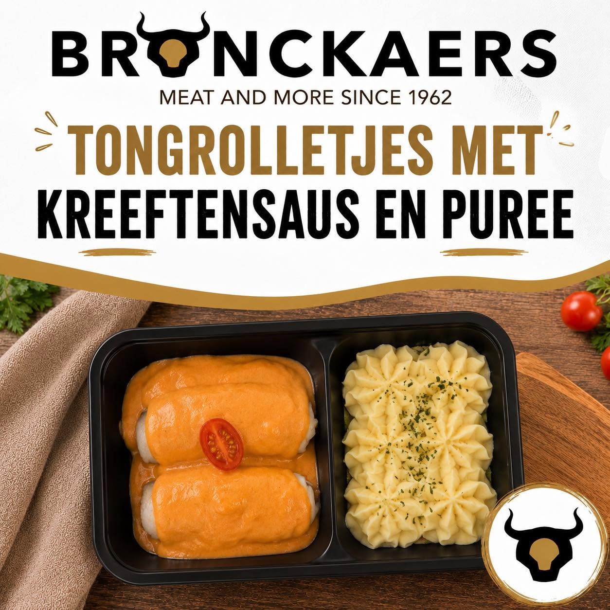 Tongrolletjes met kreeftensaus en puree